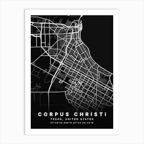 Corpus Christi Texas USA Black Map Art Print