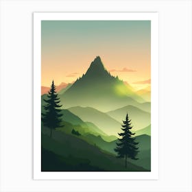 Misty Mountains Vertical Composition In Green Tone 187 Art Print