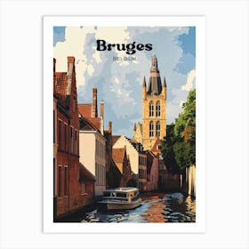 Bruges Belgium Vintage Digital Travel Art Art Print