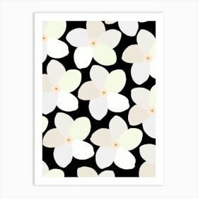 Retro Flowers Black And White Art Print