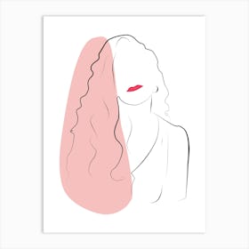 Red Lips Woman Line Art Art Print