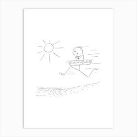 Stick Figure Running On The Beach Art Print