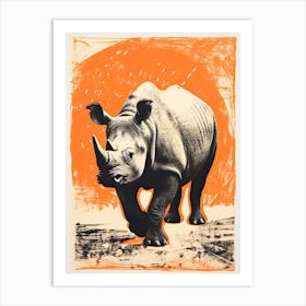 Black Rhinoceros, Woodblock Animal Drawing 4 Art Print