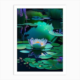 Pond With Lily Pads, Water, Waterscape Holographic 2 Art Print