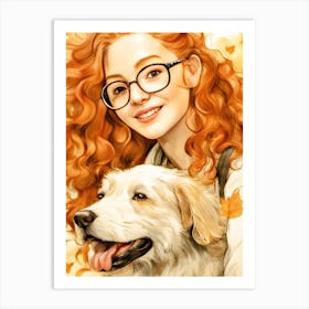 Portrait Of A Girl With A Dog Art Print