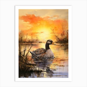 Duck Swimming In The Lake At Sunset Watercolour 3 Art Print