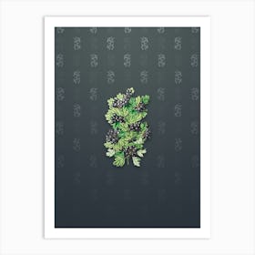 Vintage Hairy Leaf Black Hawthorn Botanical on Slate Gray Pattern Art Print