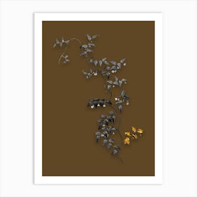 Vintage Bridal Creeper Black and White Gold Leaf Floral Art on Coffee Brown n.0745 Art Print
