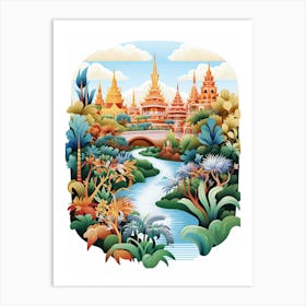 Suan Nong Nooch Thailand Modern Illustration 2 Art Print