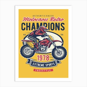 Motocross Retro Champion 1 Art Print