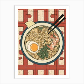Ramen With Boiled Eggs On A Tiled Background 2 Art Print