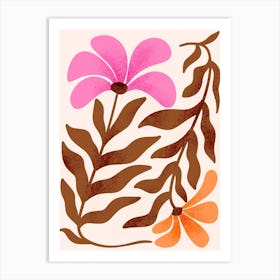 Pink and Orange Flowers Matisse Style Art Print