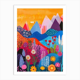 Colorful Landscape With Mountain and Flowers 17 Art Print