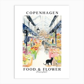 Food Market With Cats In Copenhagen 2 Poster Art Print