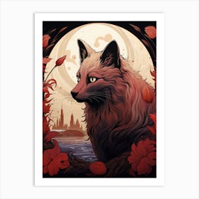 Red Fox Moon Illustration 4 Art Print