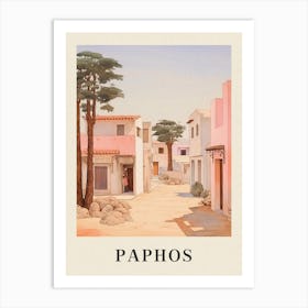 Paphos Cyprus 4 Vintage Pink Travel Illustration Poster Art Print