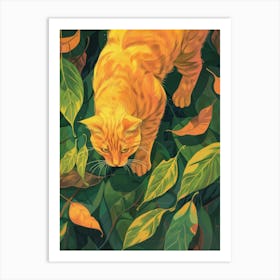 Orange Cat In Leaf Art Print