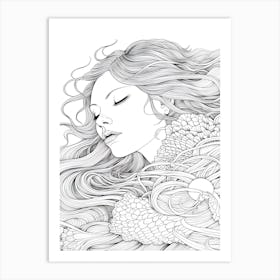 Line Art Inspired By The Birth Of Venus 11 Art Print