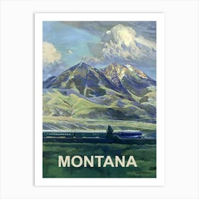 Montana, Locomotive Passing The Mountain Art Print