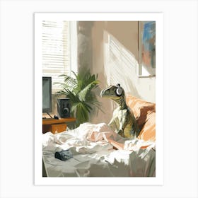 Dinosaur Listening To Music With Headphones In Bed 2 Art Print