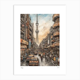 Tokyo Japan Drawing Pencil Style 4 Travel Poster Art Print