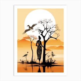 African Woman With Birds Art Print