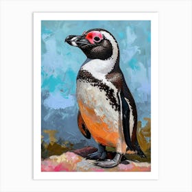 African Penguin Bartolom Island Oil Painting 2 Art Print