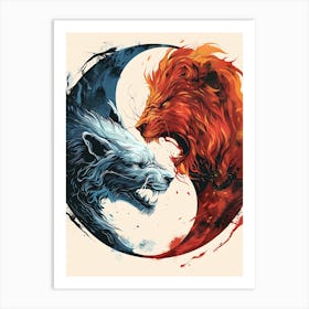 Badass Lion And Wolf 4 Art Print