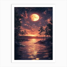 Full Moon Over The Water 4 Art Print