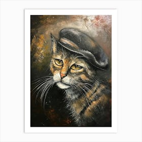 Kitsch Cat In A Beret 2 Art Print