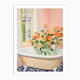 A Bathtube Full Of Ranunculus In A Bathroom 1 Art Print
