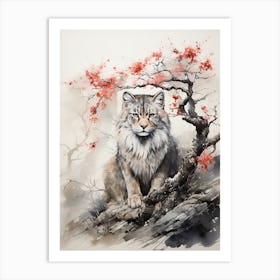Lion, Japanese Brush Painting, Ukiyo E, Minimal 1 Art Print