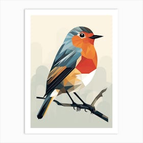 Colourful Geometric Bird European Robin 3 Art Print