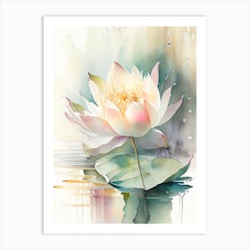 Blooming Lotus Flower In Lake Storybook Watercolour 1 Art Print