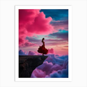 Girl Standing On Cliff Art Print