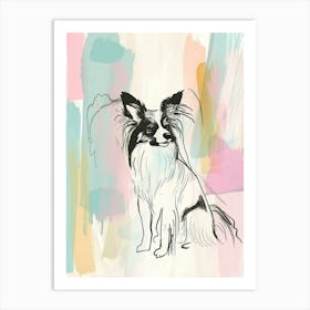 Papillon Dog Pastel Line Watercolour Illustration  3 Art Print