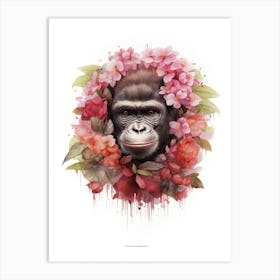 Gorilla Art With Flowers Watercolour Nursery 2 Art Print