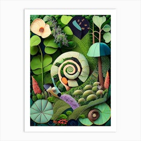 Garden Snail Woodland Patchwork Art Print