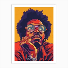 Retro 70's Black Man Thinking Nice Glasses Art Print