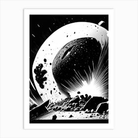 Asteroid Impact Noir Comic Space Art Print
