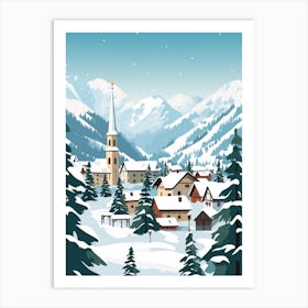 Retro Winter Illustration Hallstatt Austria 4 Art Print