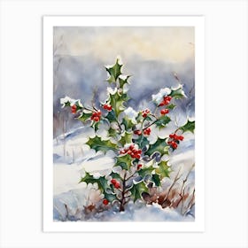 Winter Landscape with Holly Art Print