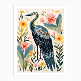 Folk Style Bird Painting Great Blue Heron 5 Art Print
