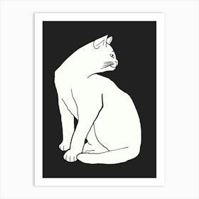 Sitting White Kitty Art Print