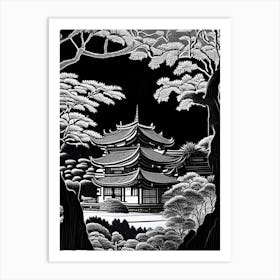 Tofuku Ji, 1, Japan Linocut Black And White Vintage Art Print