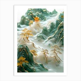 Gold Inlaid Jade Carving Landscape 6 Art Print