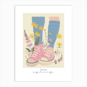 Step Into Spring Illustration Pink Sneakers And Flowers 1 Art Print