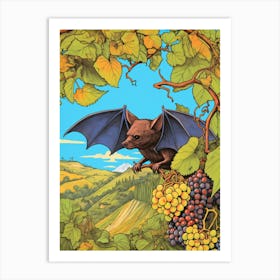 Fruit Bat Floral Vintage Illustration 4 Art Print