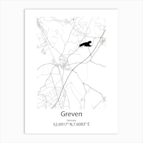 Greven,Germany Minimalist Map Art Print