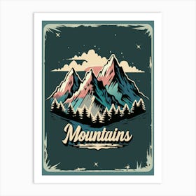 Vintage Mountains Sign Art Print